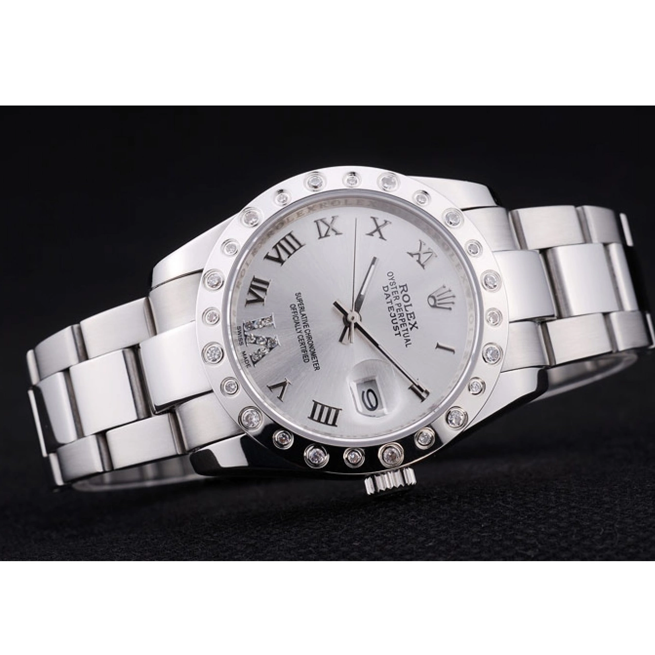 Aaa fake watches Diamond 7468 Datejust Dial Bezel Silver Rolex 0719